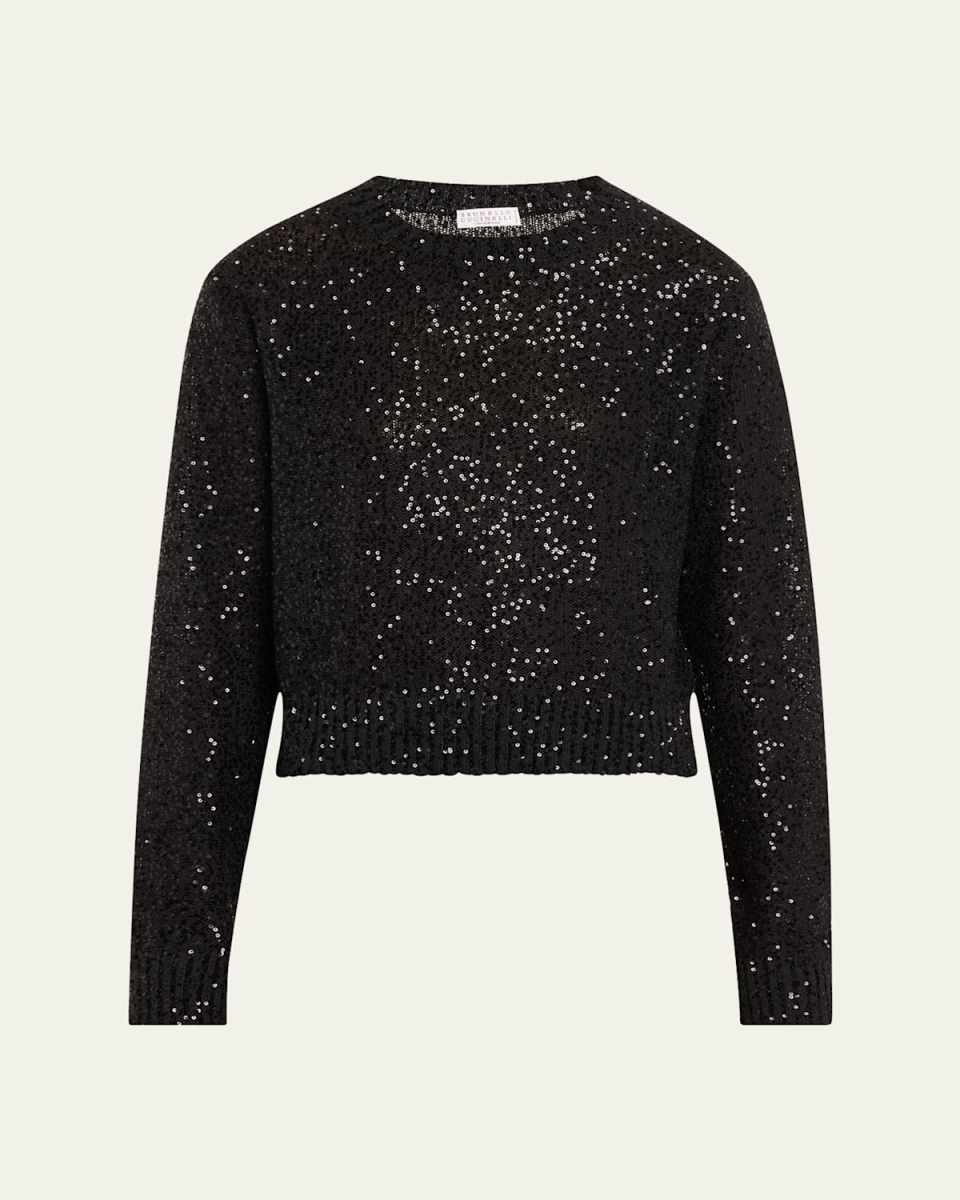 Paillette Linen-Cashmere Crewneck Sweater